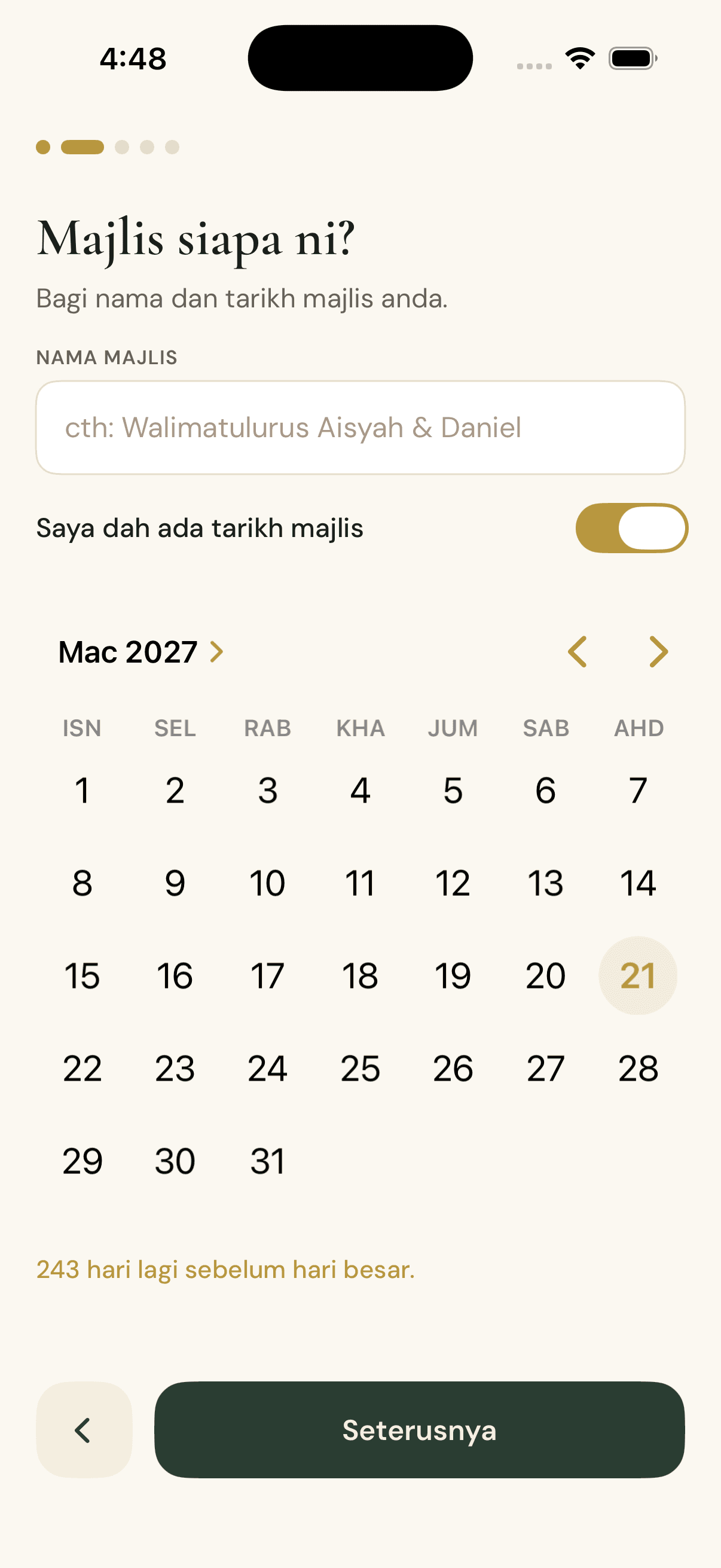 Setup Maklumat Perkahwinan — Rinung iOS app screenshot