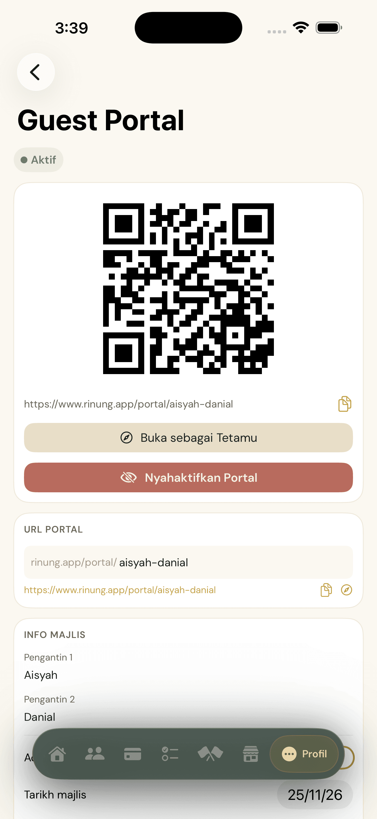 Guest Portal & QR Code — Rinung iOS app screenshot