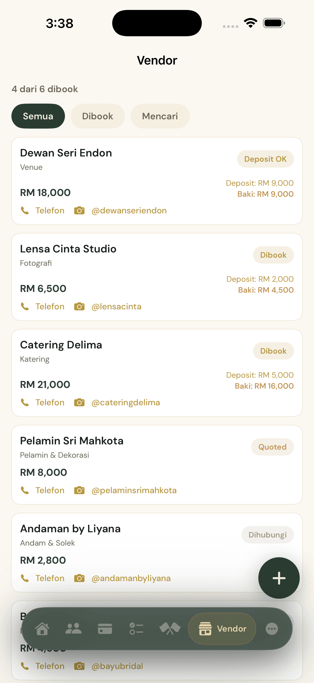 Urus & Jejak Vendor — Rinung iOS app screenshot